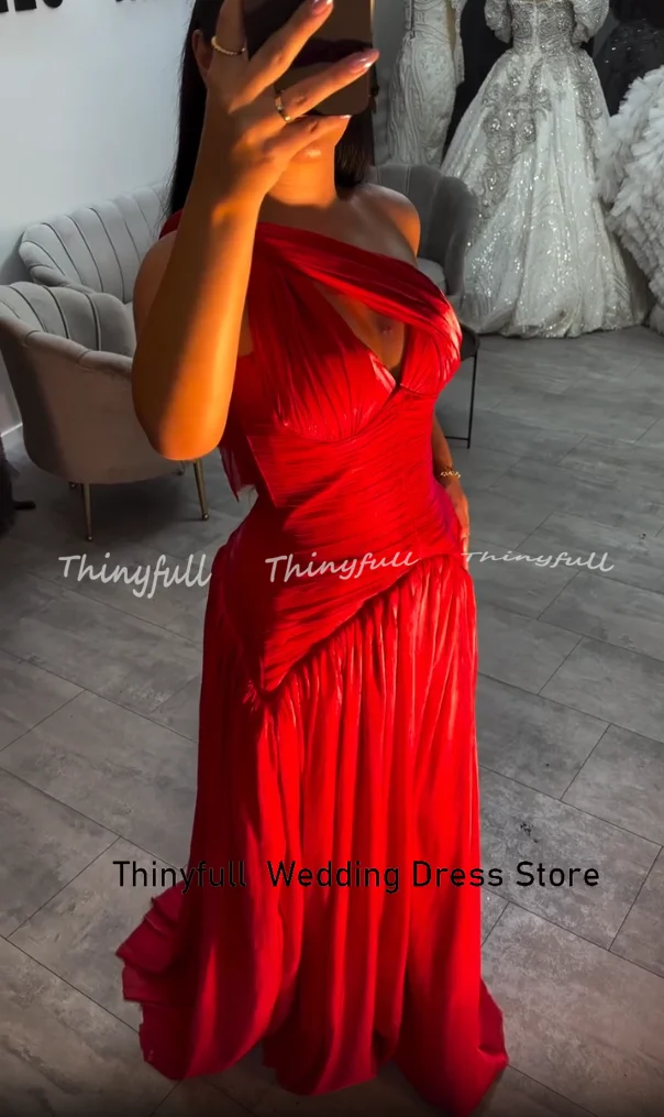 Thinyfull 반짝이 새틴 a 라인 댄스 파티 드레스 한 어깨 민소매 고급스러운 이브닝 드레스 아랍 가운 로브 드 soirée 사용자 정의