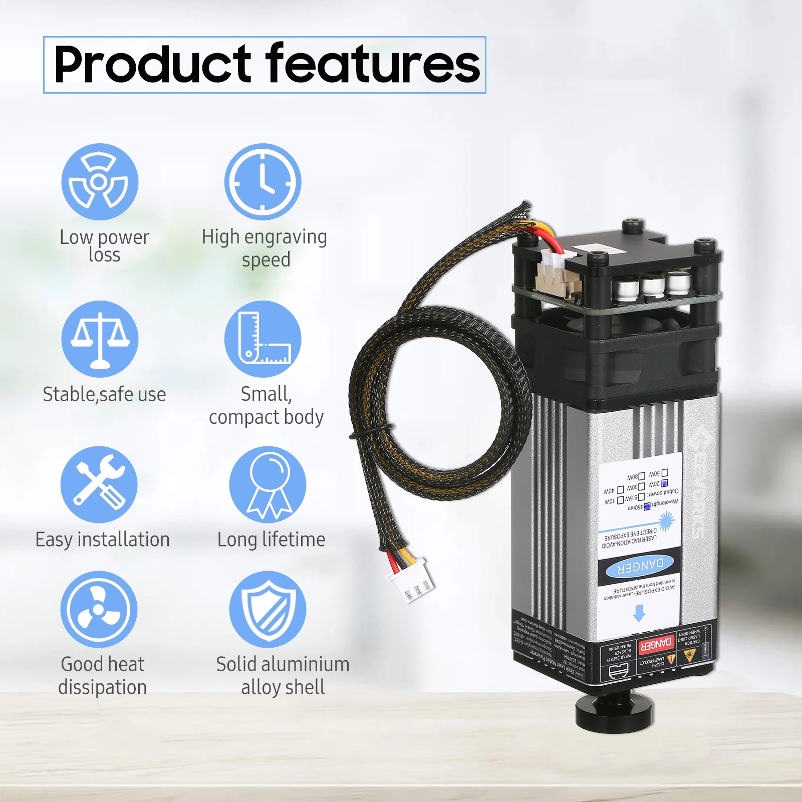 20W 450nm Laser Head Adjustable Focal Laser Cutting Module Laser Engraving Machine Accessories Aluminium Alloy Shell