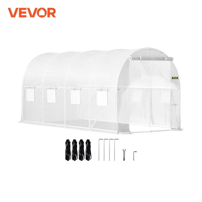 VEVOR Walk-in Tunnel Greenhouse Galvanized Frame & White Waterproof Cover 15x7x7/20x10x7 ft Greenhouses & Cold Frames