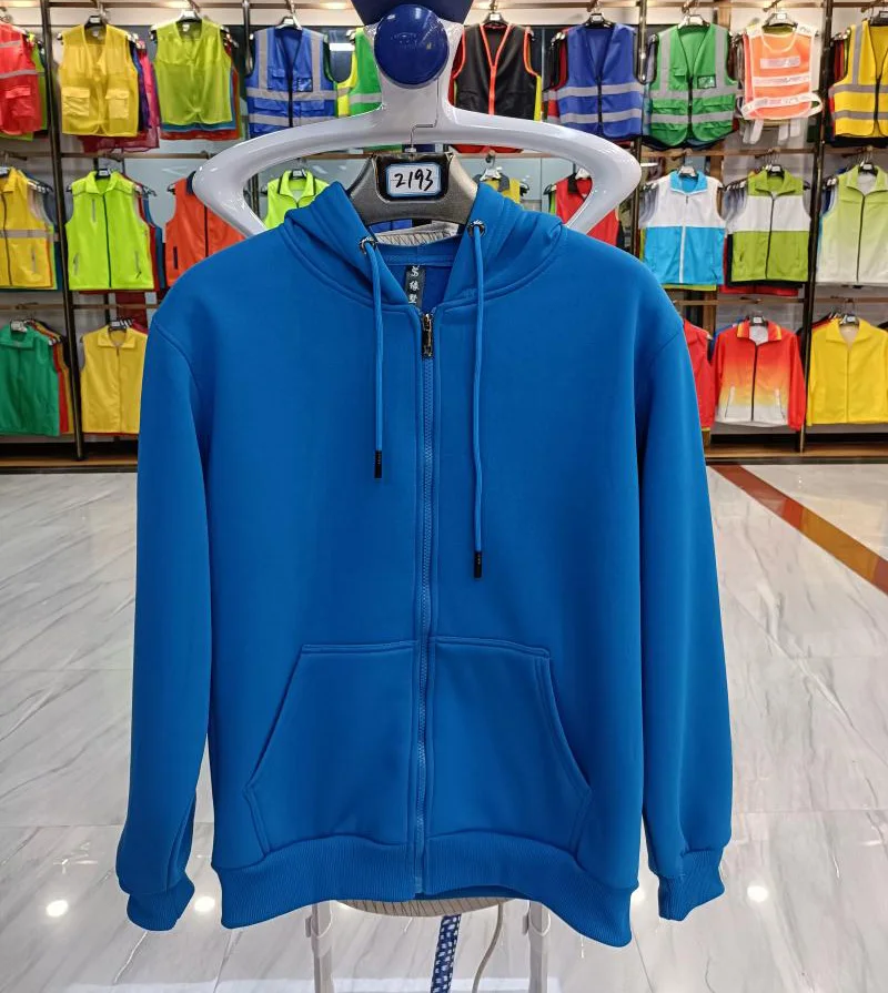 Blue Solid Color Polar Fleece Zip Up Hoodies for Male and Female Team Group Activities Clothes Custom Logo Sweatshirt with Hood