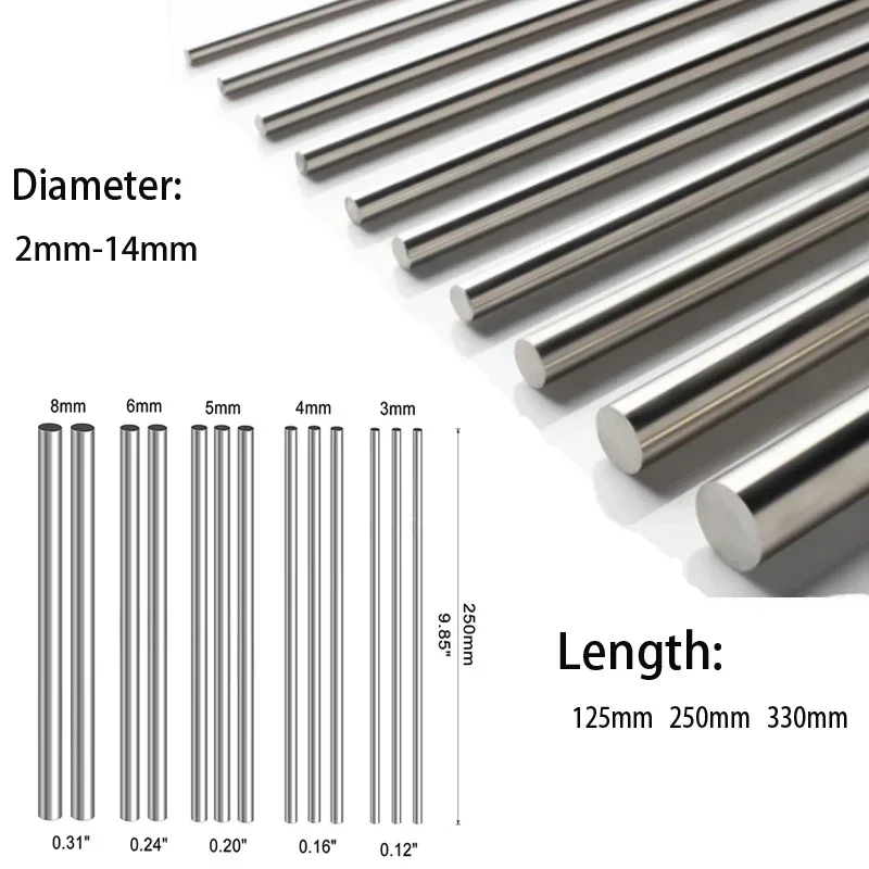 2MM 3MM 4MM 5MM 6MM Stainles Steel Solid Round Rod Lathe Bar Spindle Linear Axis Iron Shaft for 3d Printer Parts DIY Craft Tools