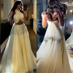 Robe de Soirée Personnalisée en Tulle, Tenue de Bal Classique et Moderne, à Col Licou, avec Perles, sur Mesure, pour Occasions Formelles