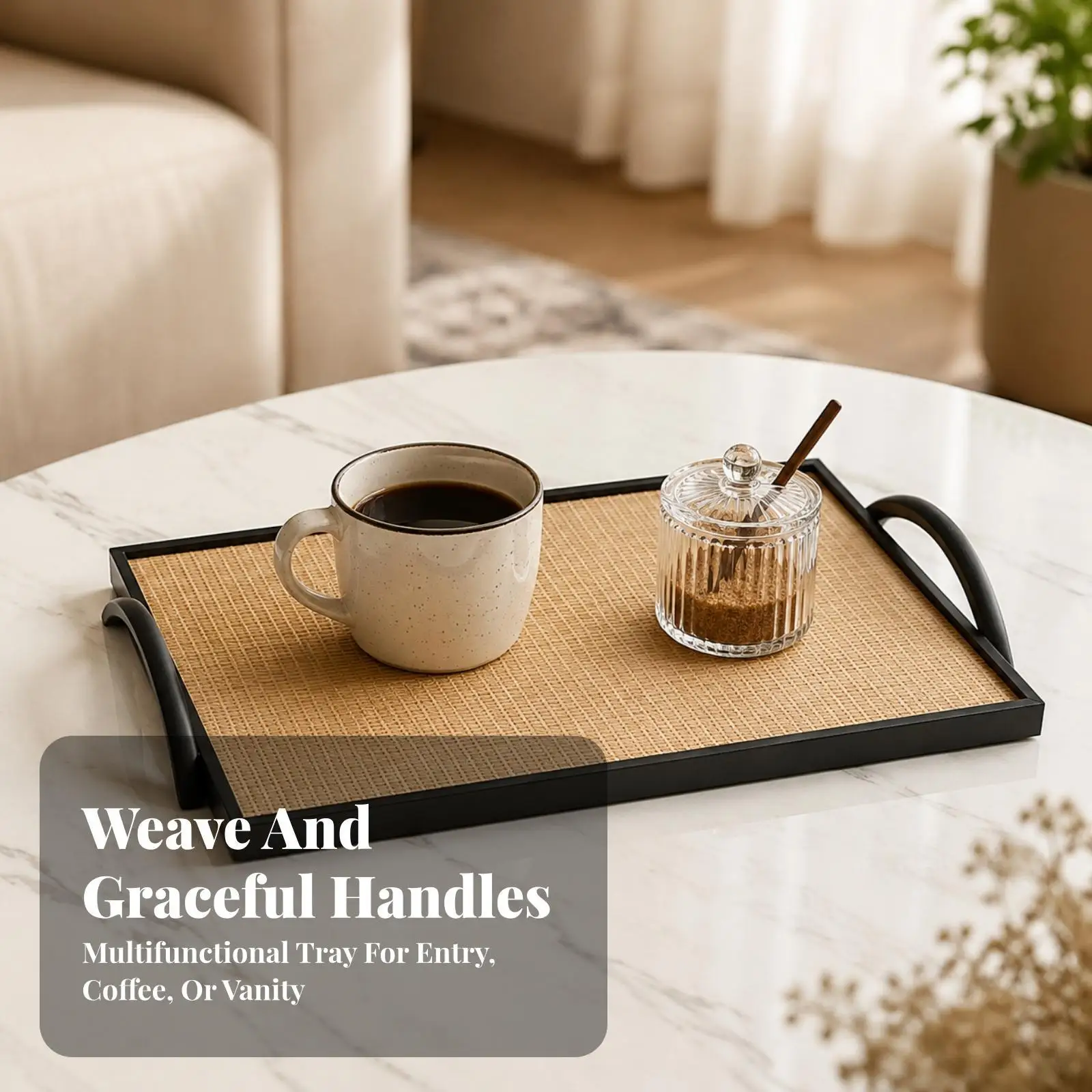 Aroma Decorative Tray for Living Room Centerpiece with Metal Frame and Leather Surface Rectangular Tray for Diffuser Display and
