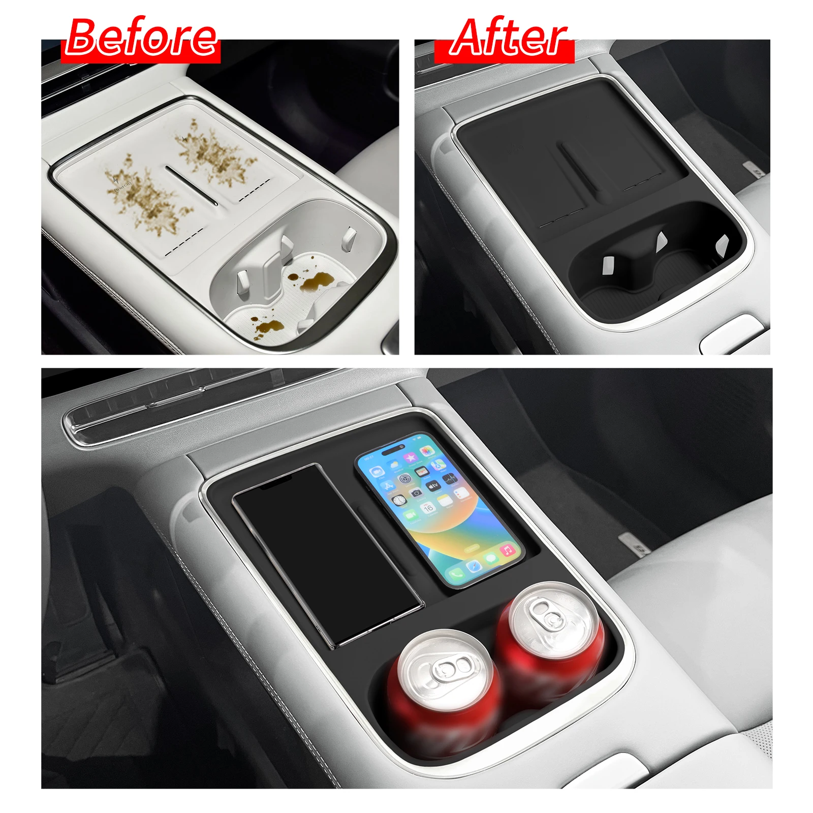 

for Xpeng G6 2025 2026 Cup Holder With Anti Dirt Pad Phone Charging Silicone Anti-slip Shock-Absorbing Accessiories