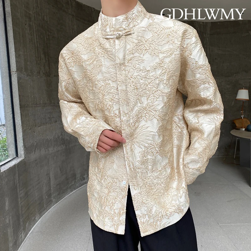 GDHLWMY Autumn new original men's three-dimensional jacquard Chinese standing collar long sleeved men's and women's shirts