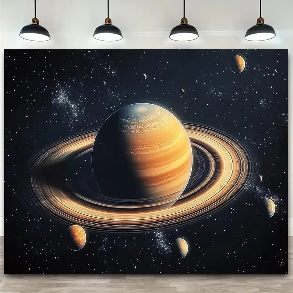 قطعة واحدة من نسيج فانتسي زحل والقمر، قماش بوليستر قابل للغسل في الغسالة، مناسب لتزيين غرفة النوم وغرفة المعيشة