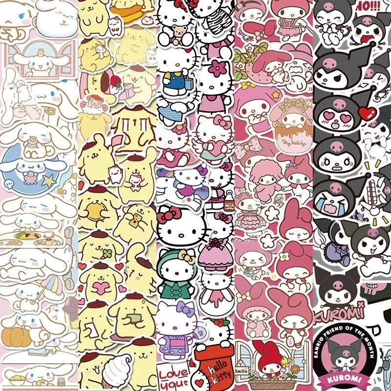 100pcs Mixed Kawaii Cartoon Sticker Kuromi My Melody Hello Kitty Stickers for Water Bottles Laptop Skateboard Scrapbook Kids Toy