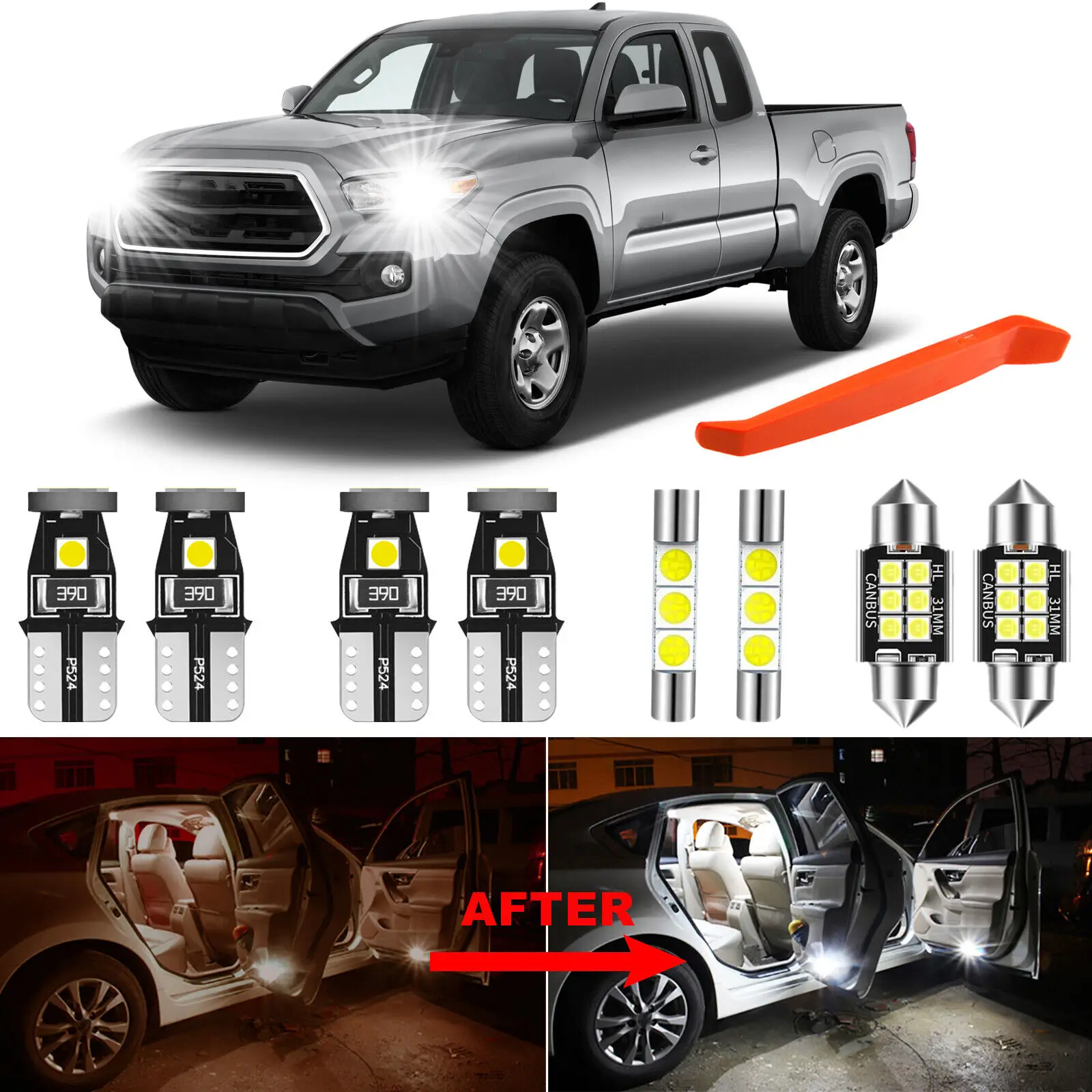 

Winetis 9Pcs 6000K White LED Light Bulbs Kit for 2016-2023 Toyota Tacoma Interior Package + Free Tool