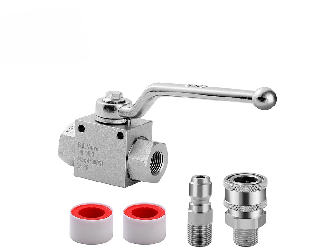 Steel High Pressure Ball Valve Kit High Pressure Washer Water Gun Accessories 3/8 