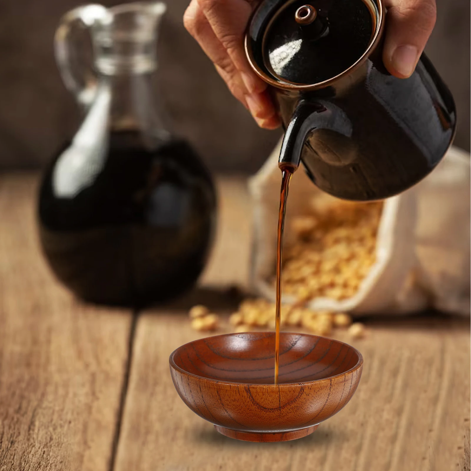 

1pc Wooden Sauce Dish Round Natural Wood Condiment Plate For Sushi Soy Sauce Jam Butter Oil Salt Serving Fruit Snack Dessert