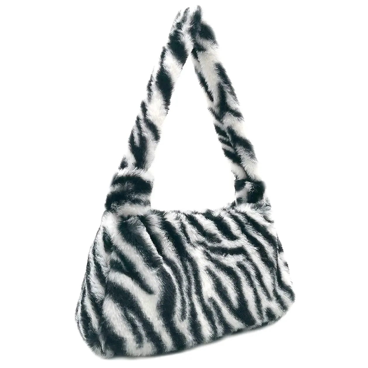 Zebra Purse, Fluffy Coin Purse for Women's with Zipper, Faux Fur Handbags Fuzzy Evening Bags Cosmetic Bag