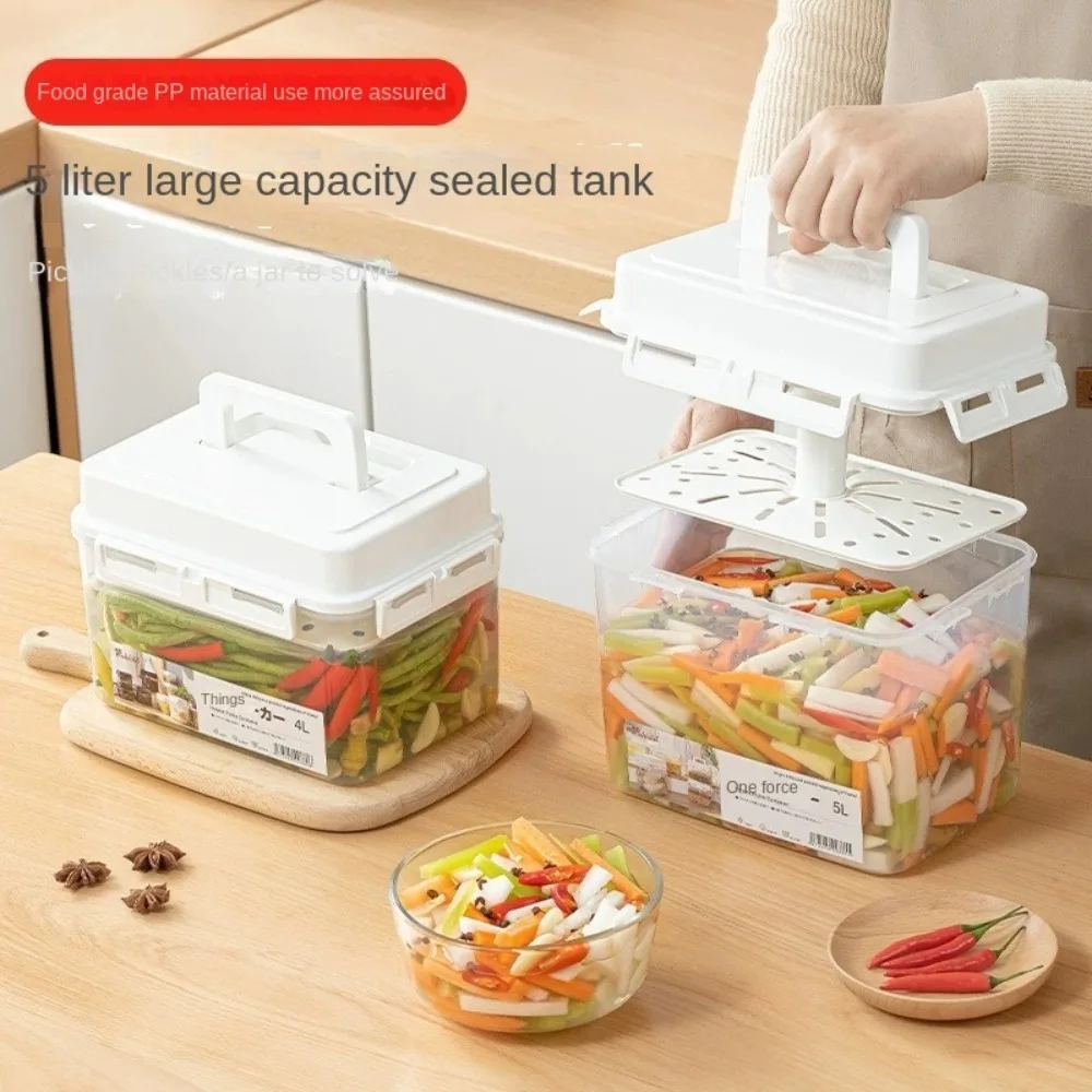 4/5L Pickle Jar with Press Plate Leakproof Kimchi Container for Gherkin Sauerkraut Olive Kitchen Organizer Bins