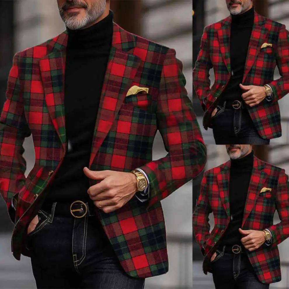 

Рождественские мужские костюмы с зубчатыми лацканами, однобортные смокинги в клетку, вечерние костюмы для жениха, комплект из 2 предметов, пиджак, брюки, костюм по индивидуальному заказу