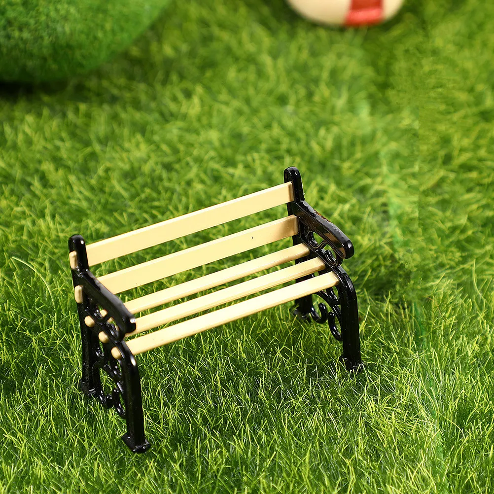 Realistic Miniature Wooden Bench with Metal Accents – Micro Landscape & Dollhouse Decor for Bedroom, Living Room