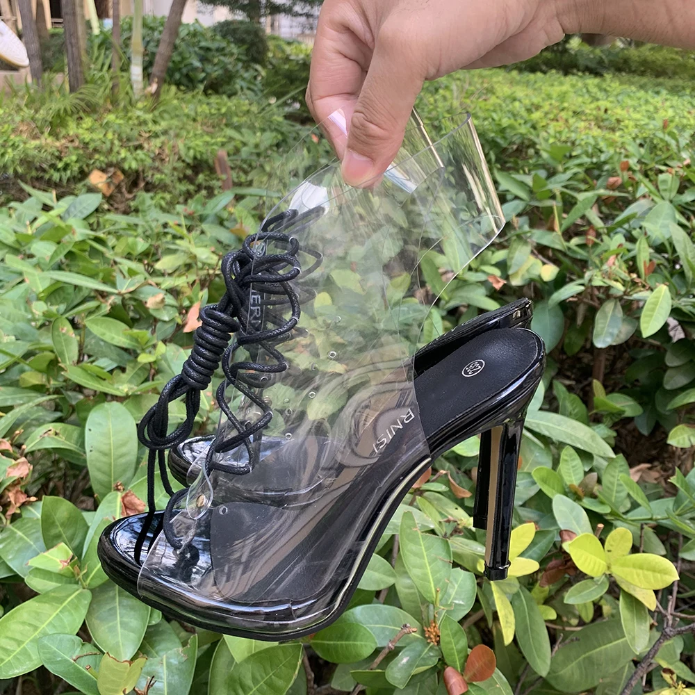 Transparent Sandals Boots Super High Heels Sexy 11CM Gladiator Fetish Party Model Show Nightclub Shoes For Women Plus Size 46