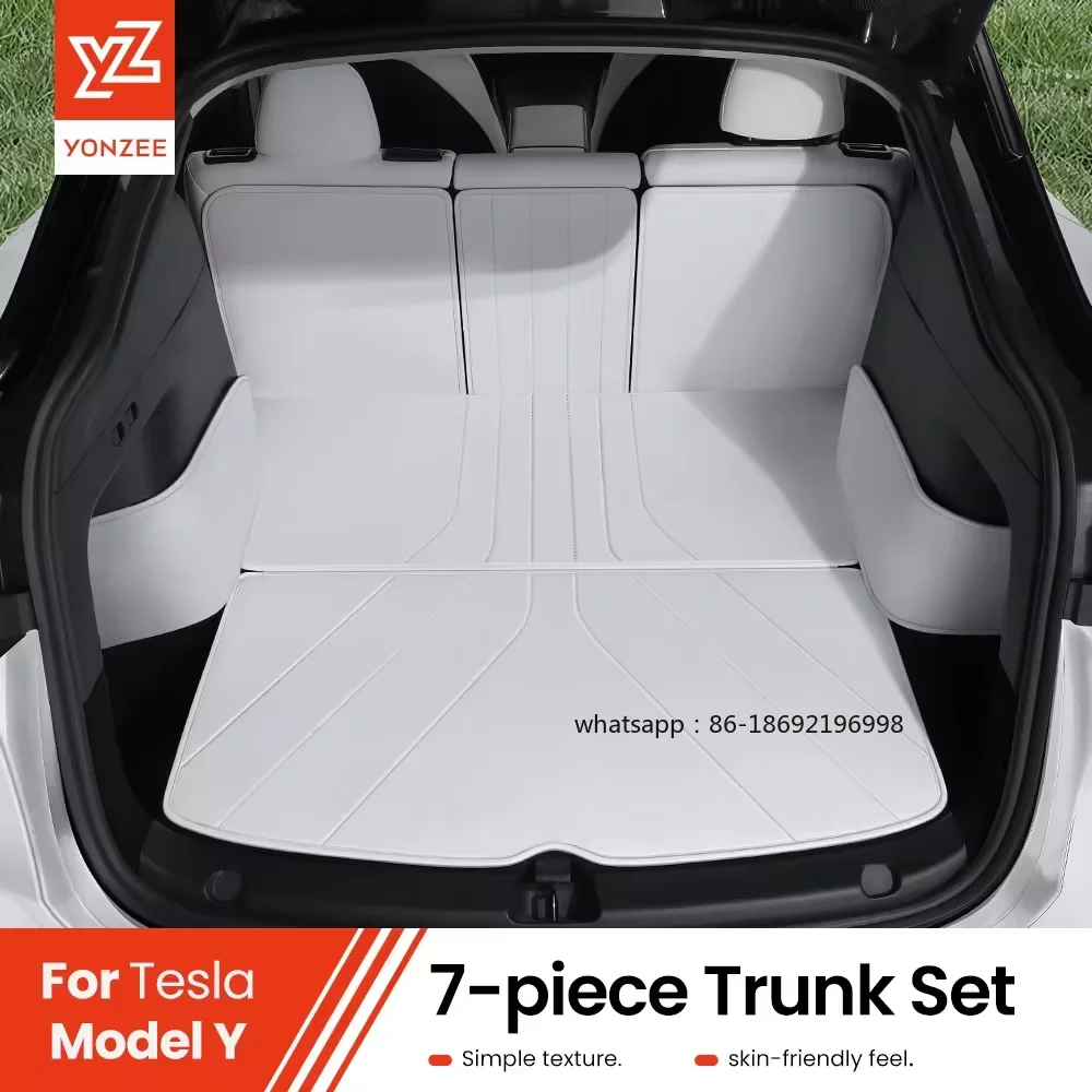YZ For Tesla Model Y Juniper 2021-2026 Leather Trunk Mats Fully Surrounded Waterproof Non-Slip Liner Custom Floor mat
