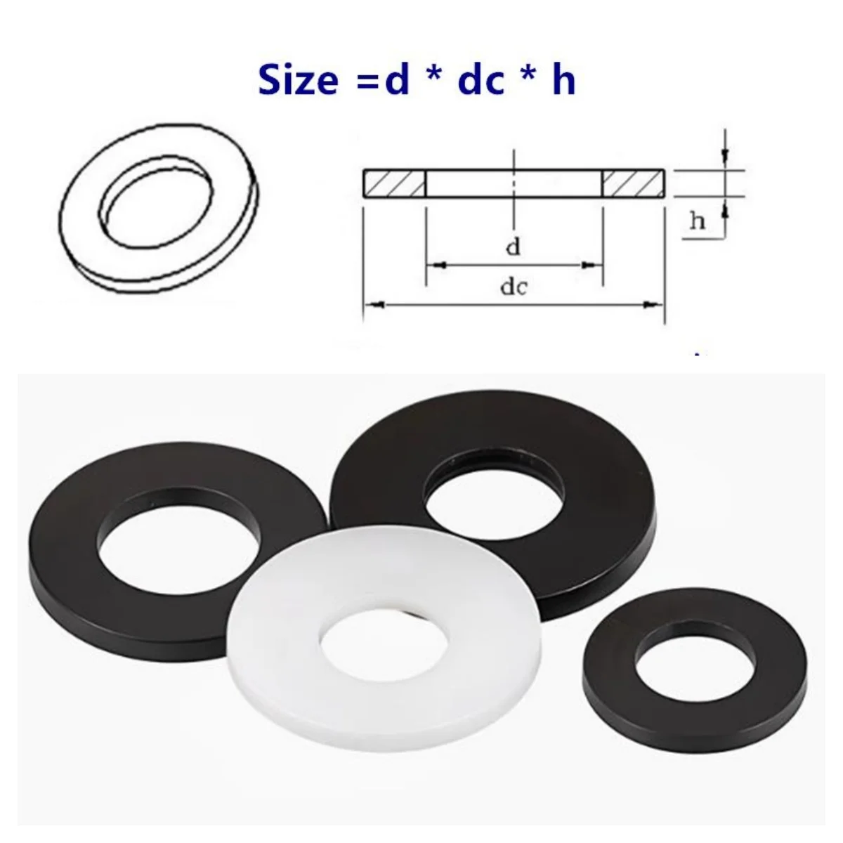 100pcs DIN125 M2 M2.5 M3 M4 M5 M6 M8 Black plastic Nylon Flat washer Plain spacers washers Seals Gasket Ring
