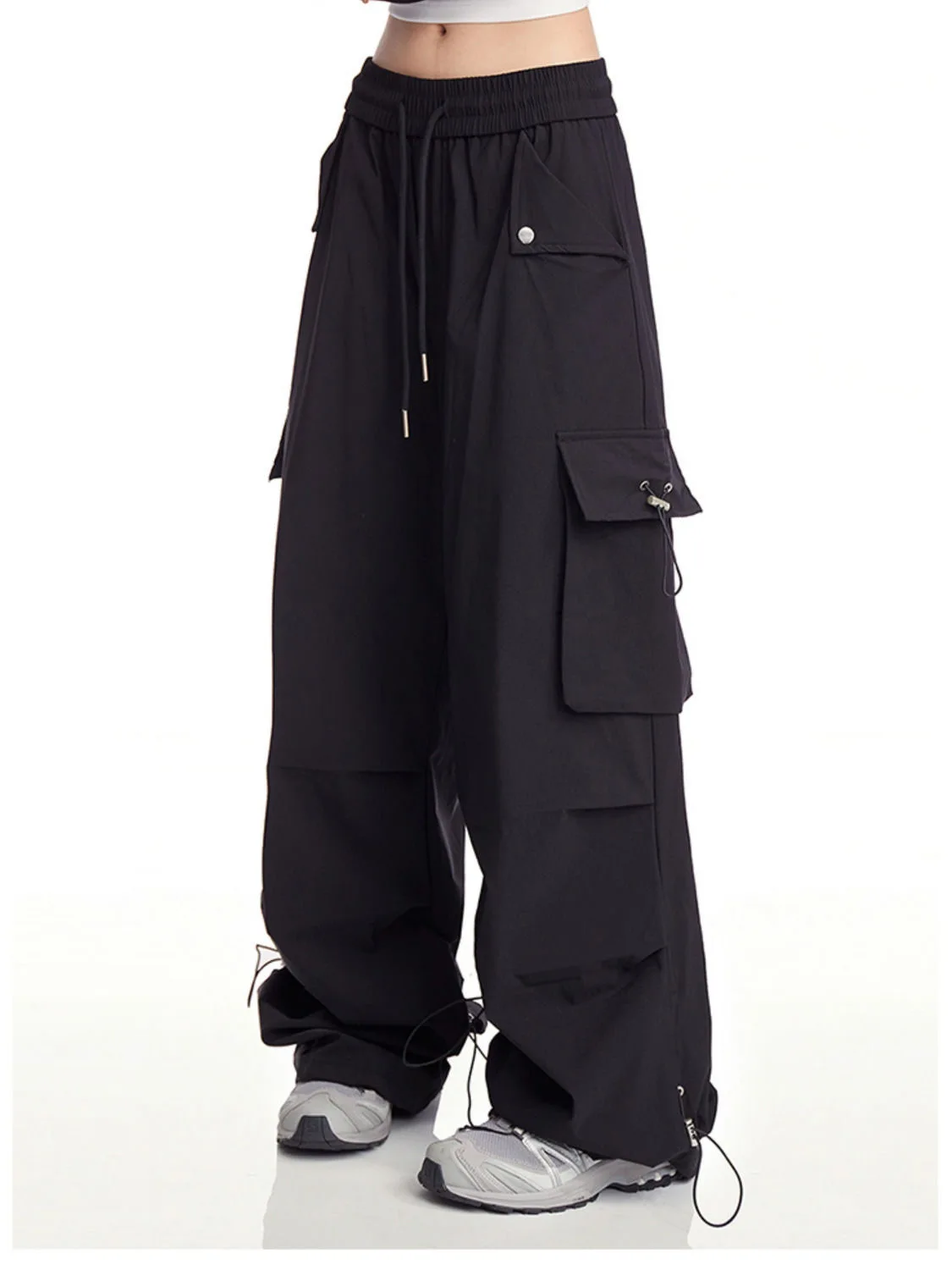 Wide Leg Pants Black Womens Summer Ultra-Thin Soft Hollow-Out A-Line Vacation Outdoor Youth Airy Quick-Drying Cool OL Trousers