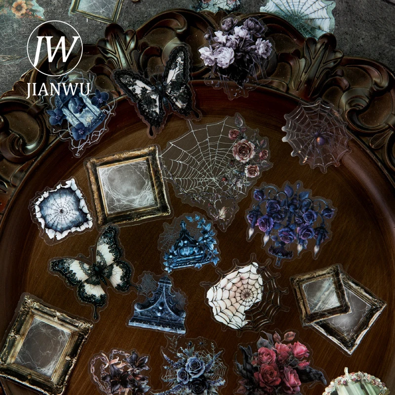 JIANWU سلسلة القلعة المنسية خمر فراشة داكنة زهرة المشهد المواد ملصق الحيوانات الأليفة مجلة القرطاسية الإبداعية #2