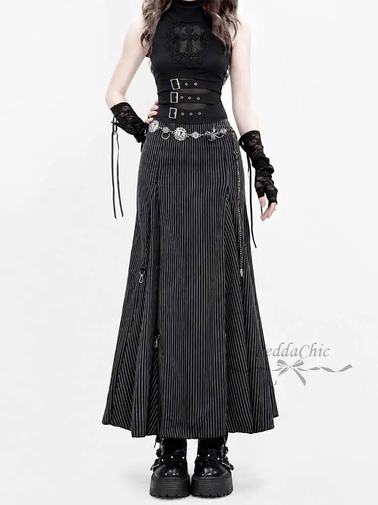 REDDACHiC Gothic Cross Tank Top Bustle Skirt Women Set Punk Lace Hollow Mock Neck Top Hi-Lo Skirt Party Music Festival Outfits view 3