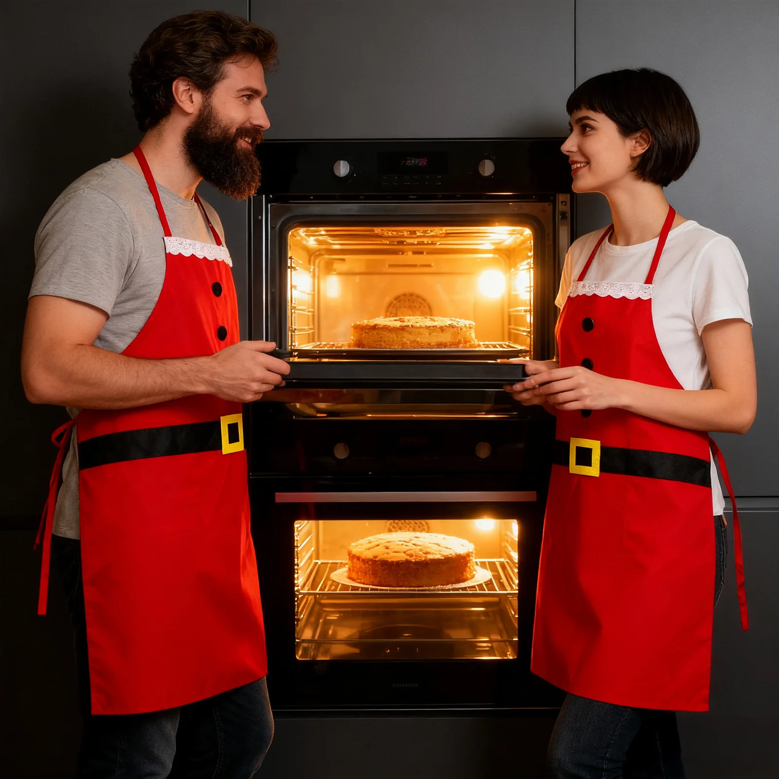 مريلة عيد الميلاد الاحتفالية للعطلات والمطبخ والطبخ والخبز، مستلزمات تزيين الحفلات العائلية الناعمة القابلة لإعادة الاستخدام