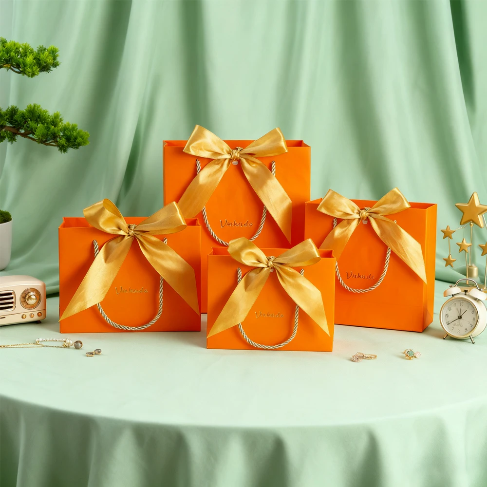 

24Pcs Boutique Clothes Shoe Jewelry Cosmetic Packaging Gift Bag With Ribbon Handle Luxury Custom Logo Wedding Paper Tote Bags