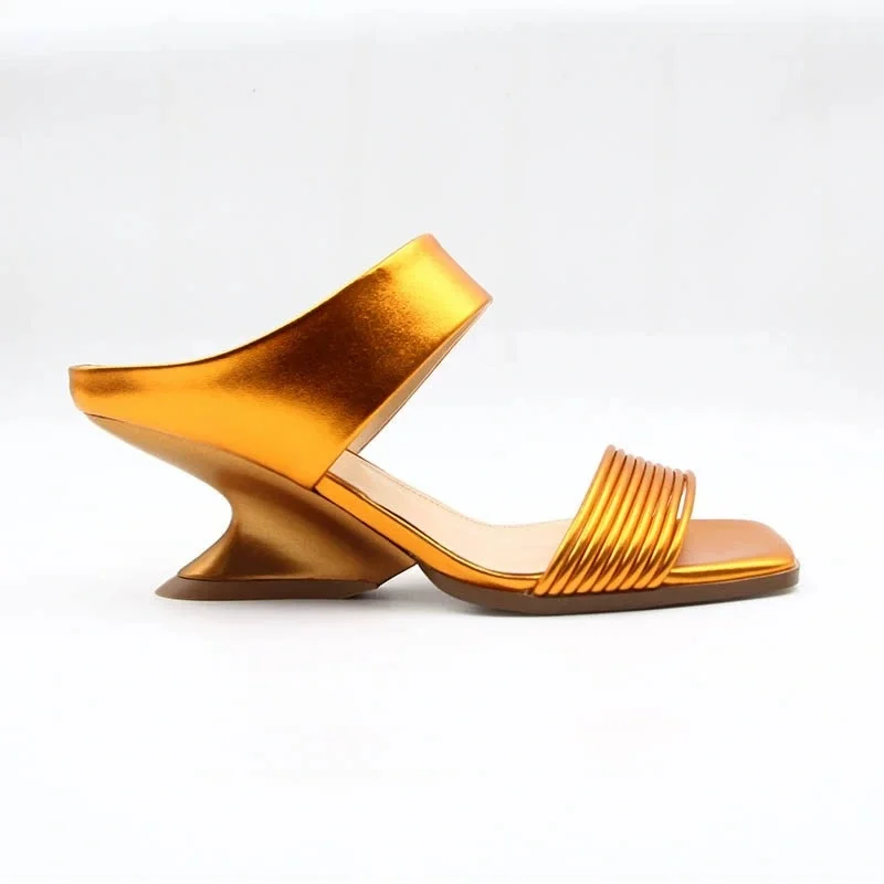 

2026 New Square Toe Shaped Heel High Heels Sandals Rose Golden Color Leather Cool Slippers for Women Outside of Summer