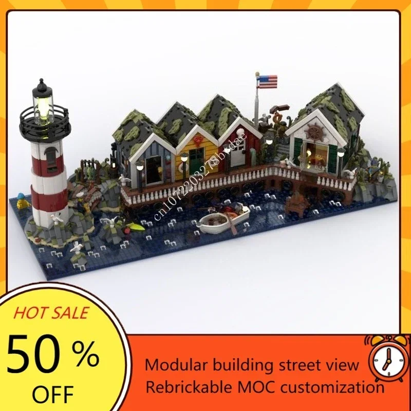 4599PCS Coast Town Diorama Modular MOC Creative street view Model Custom Puzzle Architecture DIY Assembly Model Toys Gifts