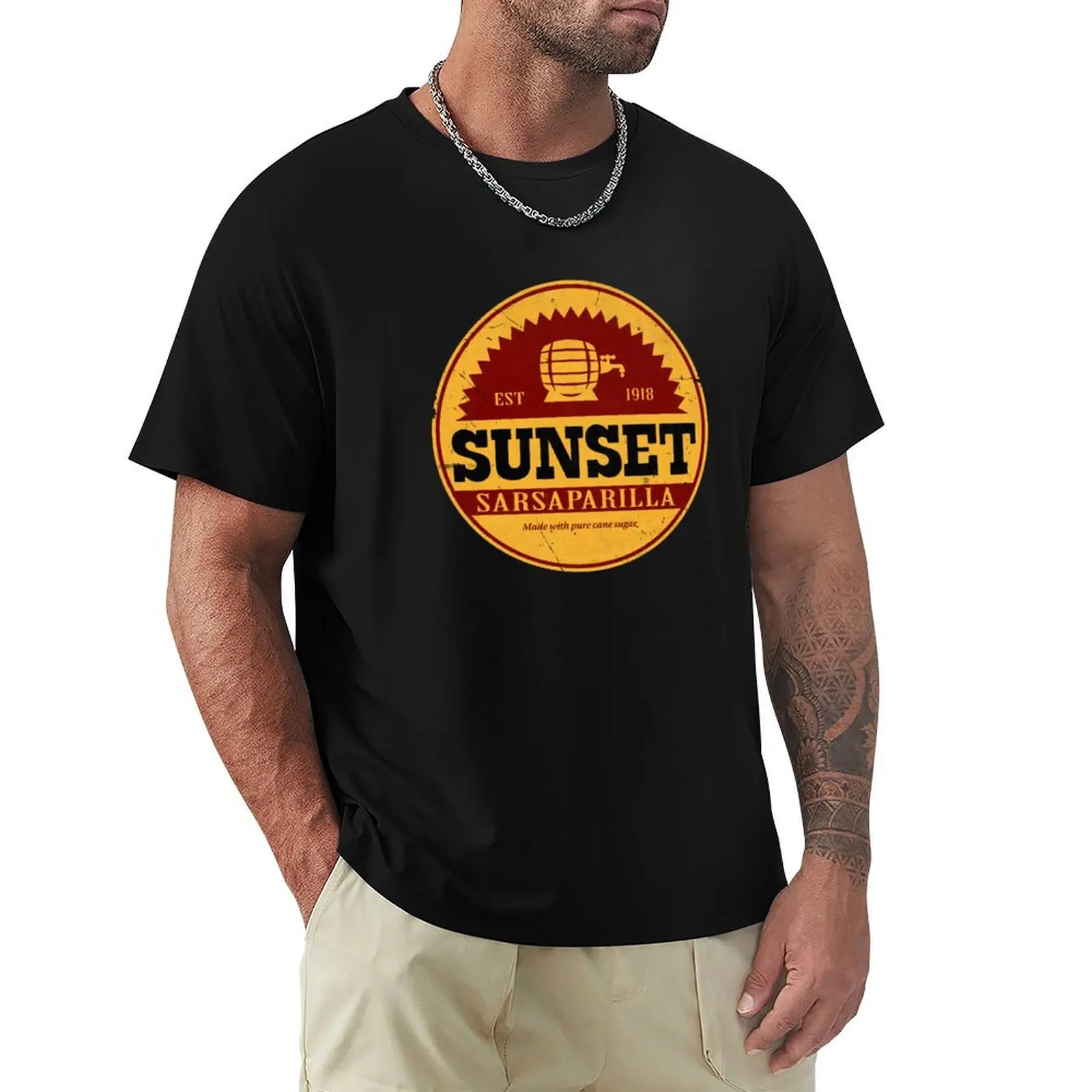 Sunset Sarsaparilla (Round) T-Shirt Active Sports Short Sleeve Cotton Shirt