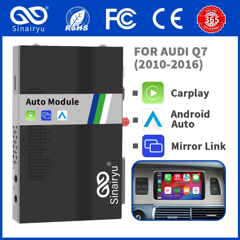 Sinairyu Wireless Android Auto Interface for Audi Q7 2010-2015 with MMI 3G Support Mirrorlink Airplay Siri Carplay