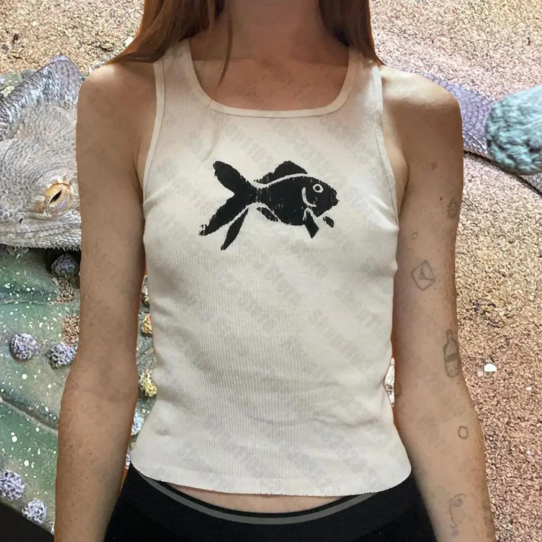 Y2k style Emo girls Print canotta Sexy senza maniche per gilet Streetwear abbigliamento estetico donna Crop Top abbigliamento donna anni '90