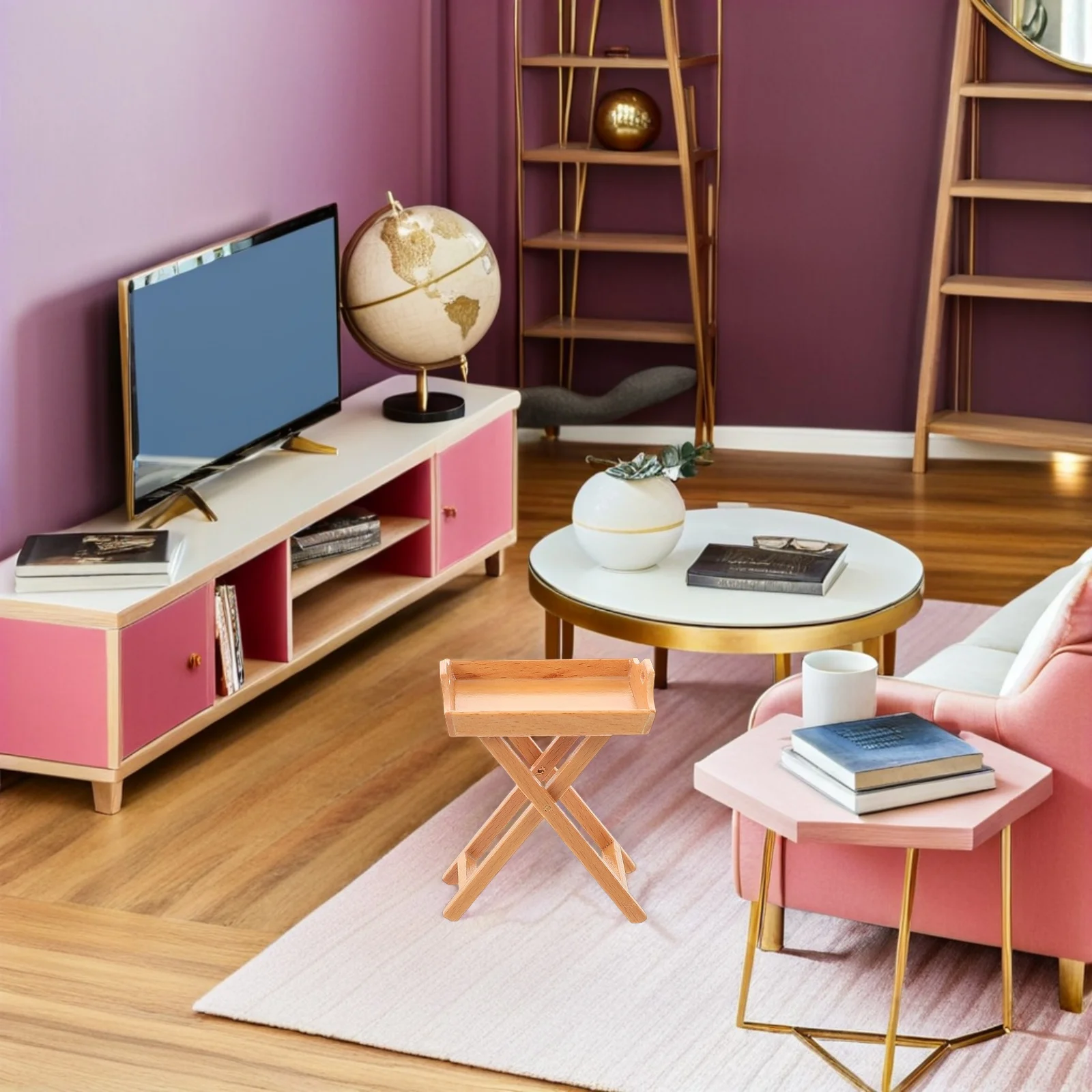 

Small House Furniture Dollhouse Decoration Miniature Fruit Plate Wood Tableware Model Display Stand Food Tray for