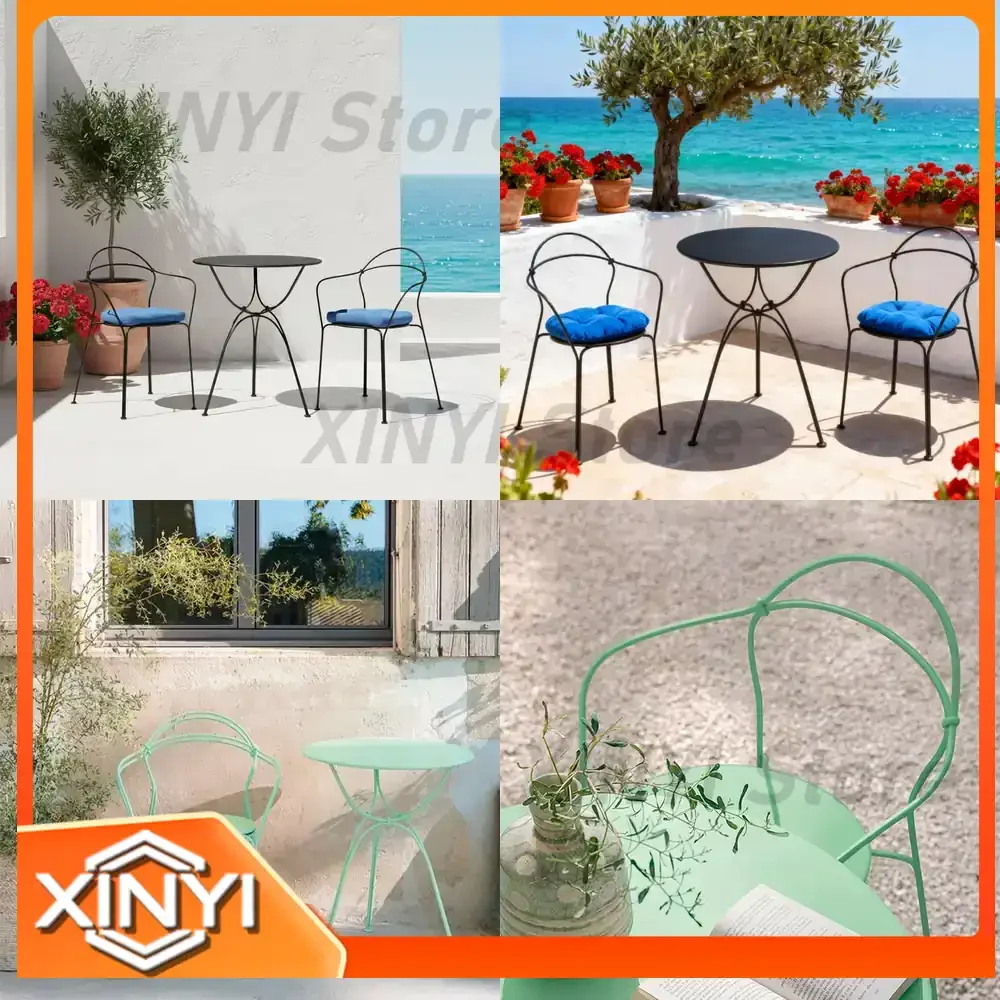 Iron Outdoor Table and Chair Set for French Style Courtyard Hotel Garden Patio Cafe and Homestay Use