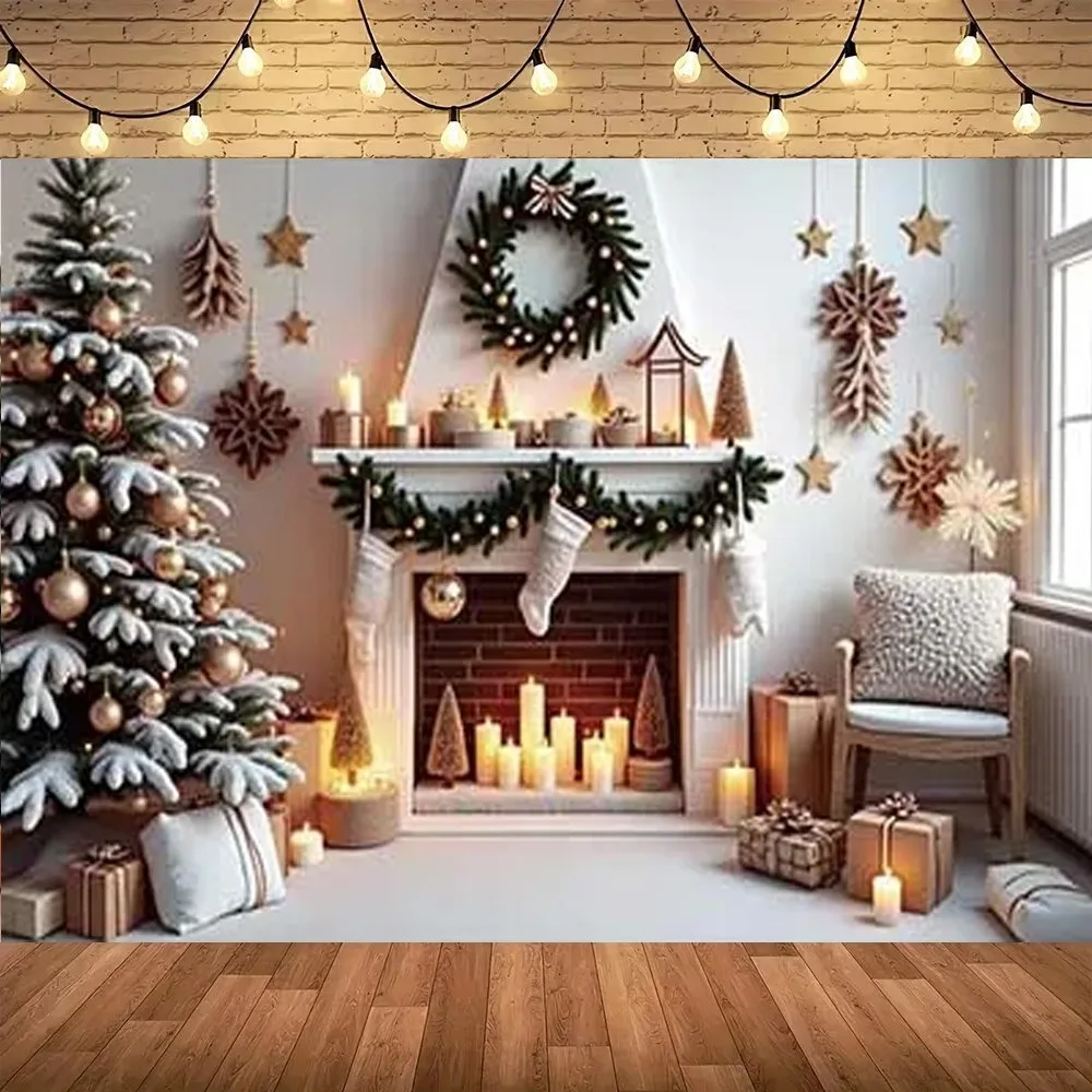 

Christmas and New Year Happy Doors and Windows Theme Background Children's Family Party Decoration Photography Studio Background