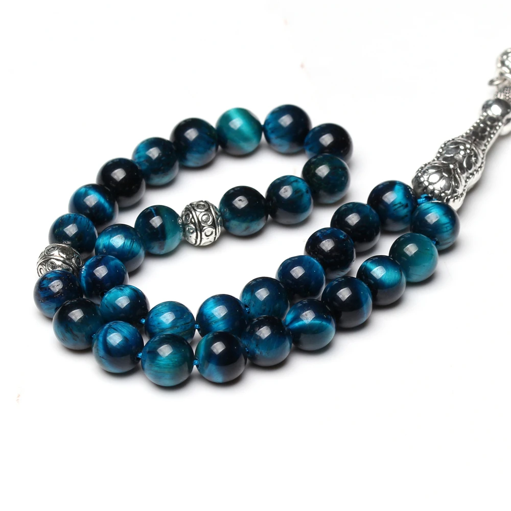 Natural stone tasbih Muslim prayer beads blue tiger eye rosary misbaha Gift islam Jewelry Saudi arabia Fashion tesbih masbah
