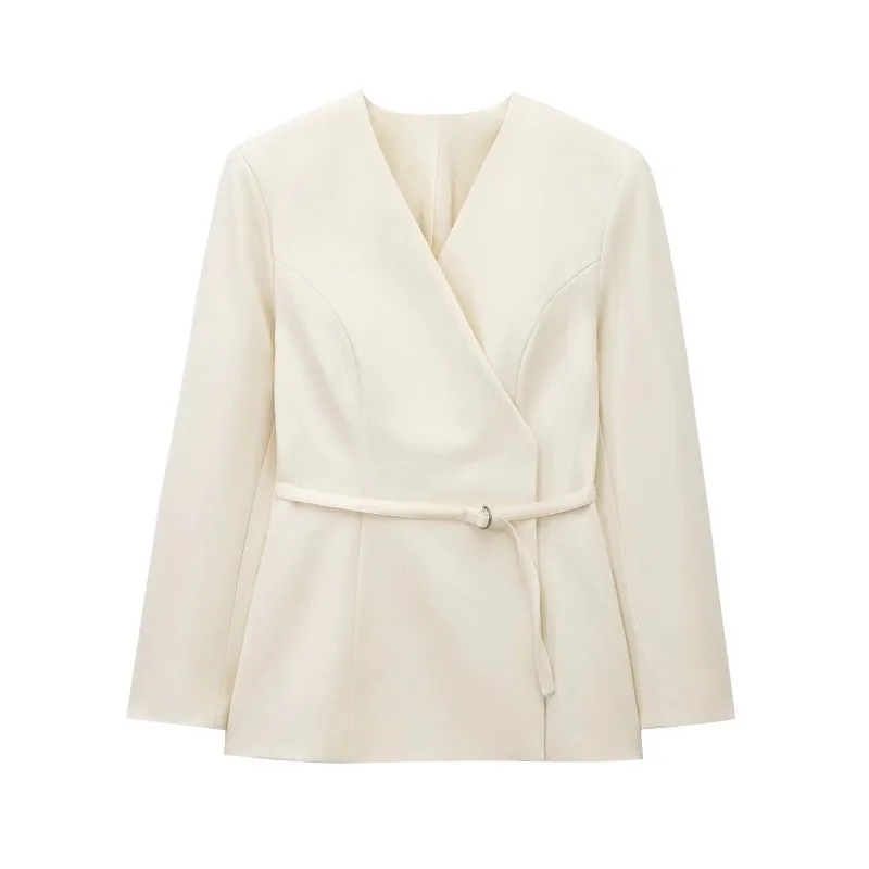 

Autumn New Women's Clothing V-neck with Belt Casual Suit Jacket Long Sleeve Solid Color Button Tops Street Fashion Women Coat