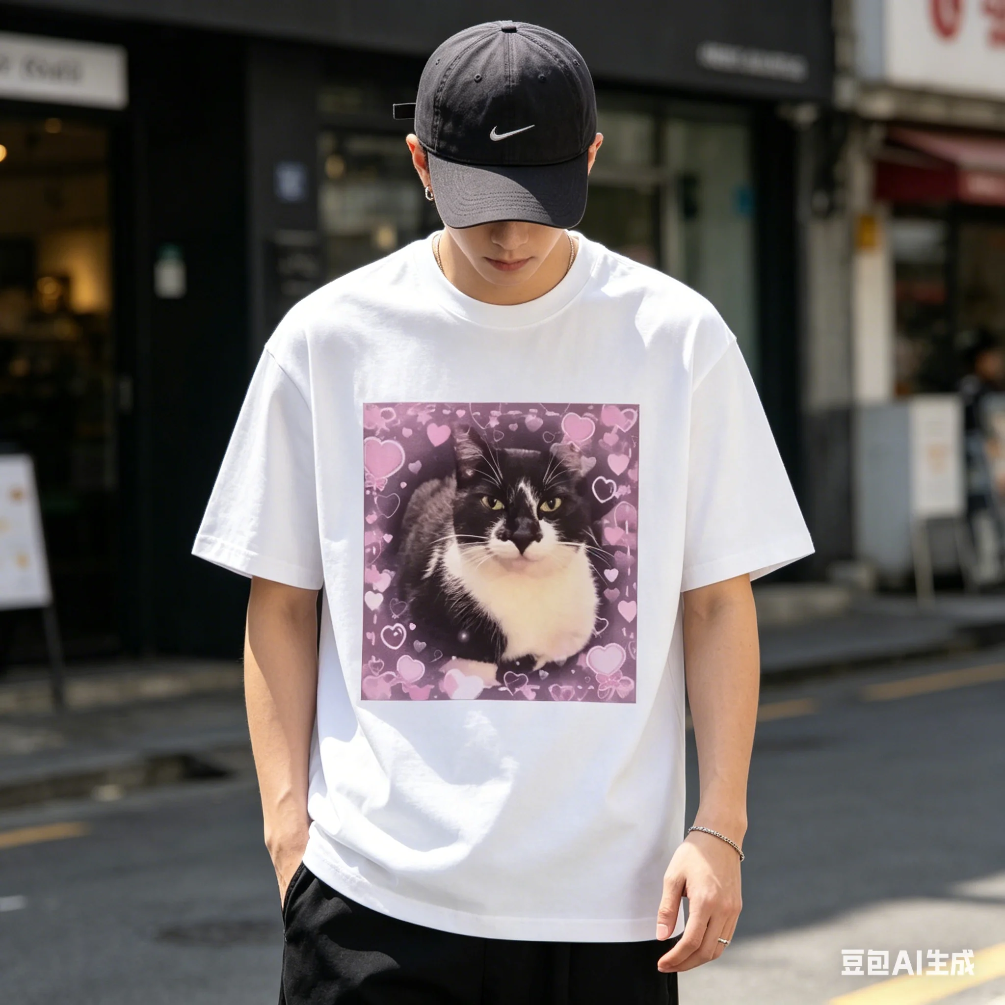 Save The Environment Eat Plastic Cute Cat Graphic T Shirt Funny Men Women O-Neck Clothing T-shirts Oversized T-shirt