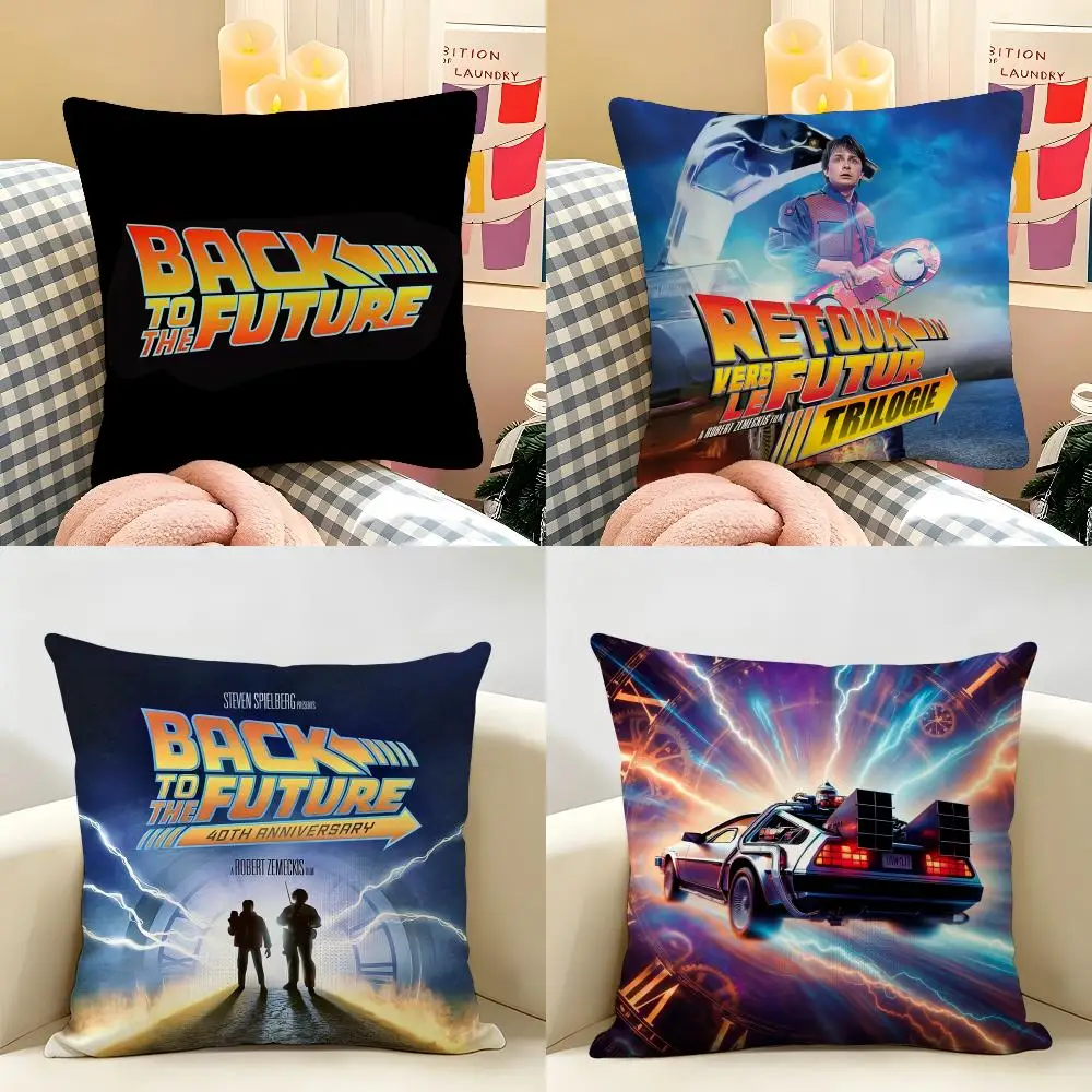 B-Back To The Future Movie Cushion Cover Natural Linen Organic Fabric Double-Sided Printing Room Sofa Decor Pillow Case