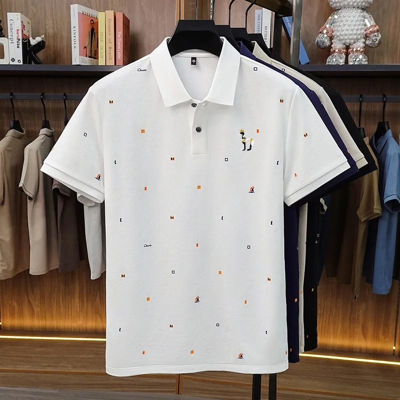 Men Cotton Silk Blend Polo Shirt Short Sleeve Pique Dachshund Dog Embroidery Breathable Casual Business Summer Golf Polo Tops