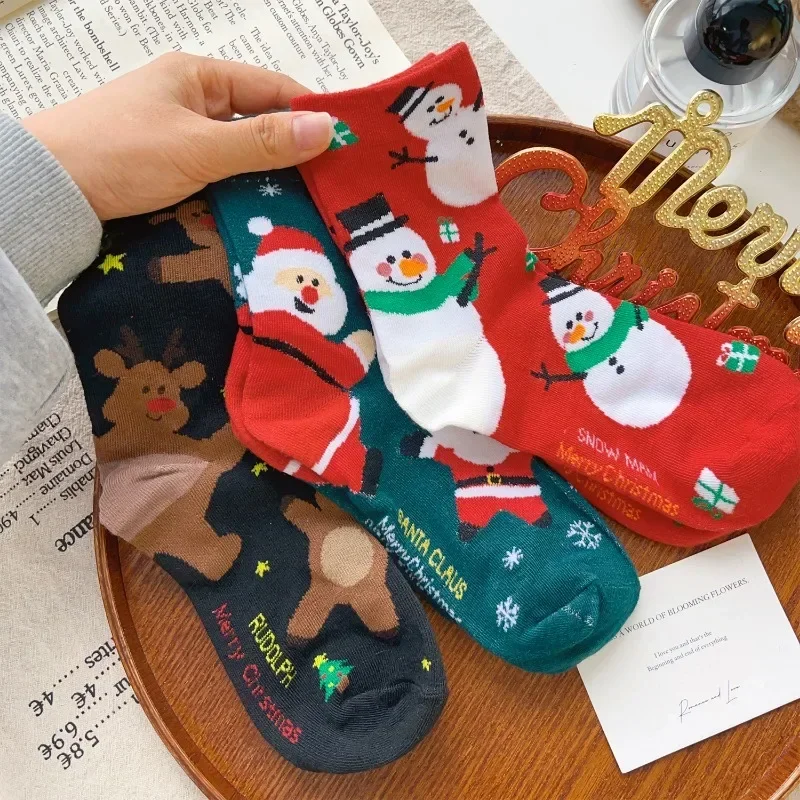 1/4Pairs Cartoon Kerst Sokken Winter Grappige Kerstman Sneeuwpop Mid-buis Kousen Vrouwen Mannen Herfst Winter Nieuwjaar gift Sokken