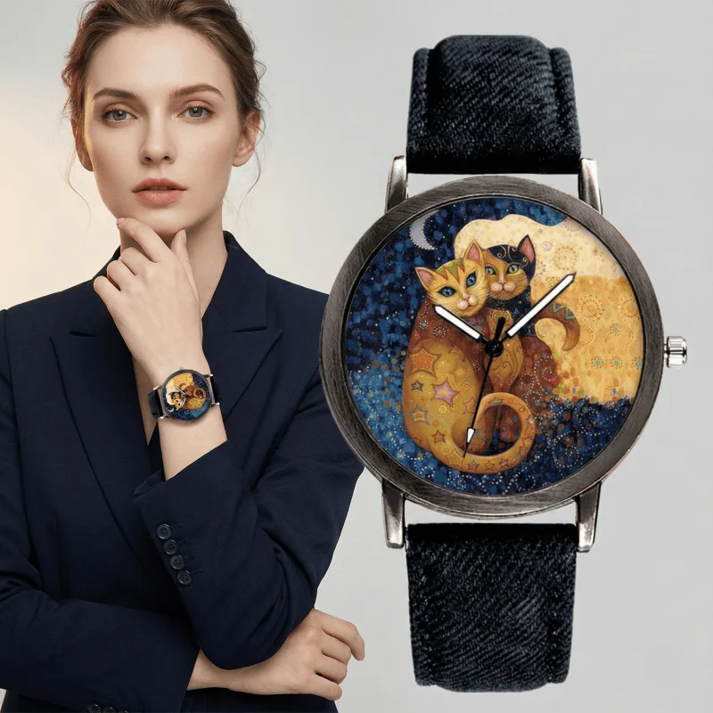 

Женские часы, новая мода, милый кошачий циферблат, женские наручные часы, повседневные кожаные кварцевые часы для девочек и студентов, женский подарок Montre Femme