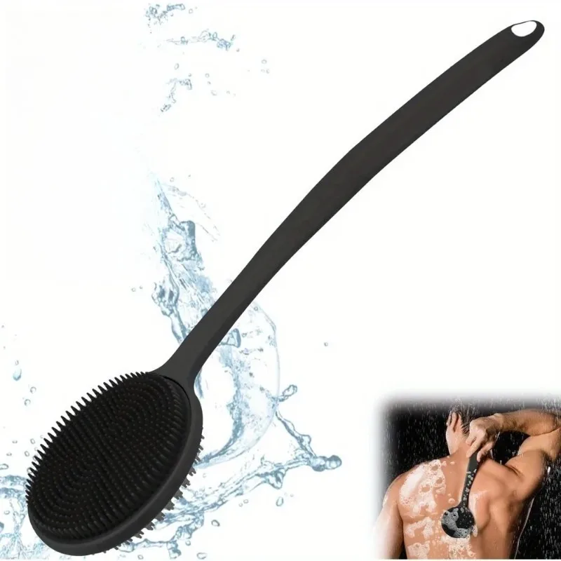 

Silicone Back Scrub Brush Shower Long Handle for Deep Body Cleaning and Exfoliating Massage, Comfortable on Both Sides