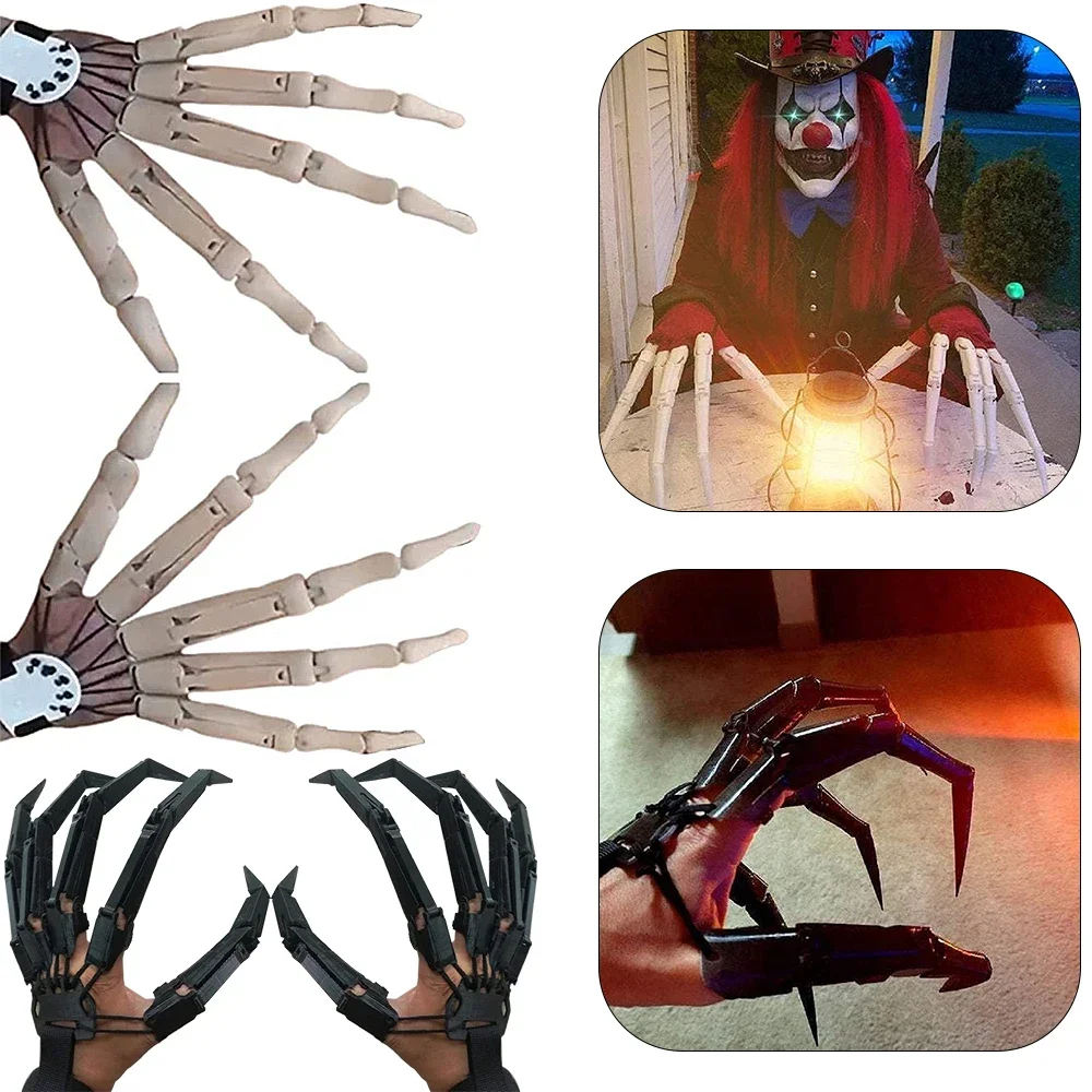 Articulated Hand Fingers Halloween Finger Gloves with Flexible Joint Halloween Party Dress Cosplay Costume Decoration Horrible