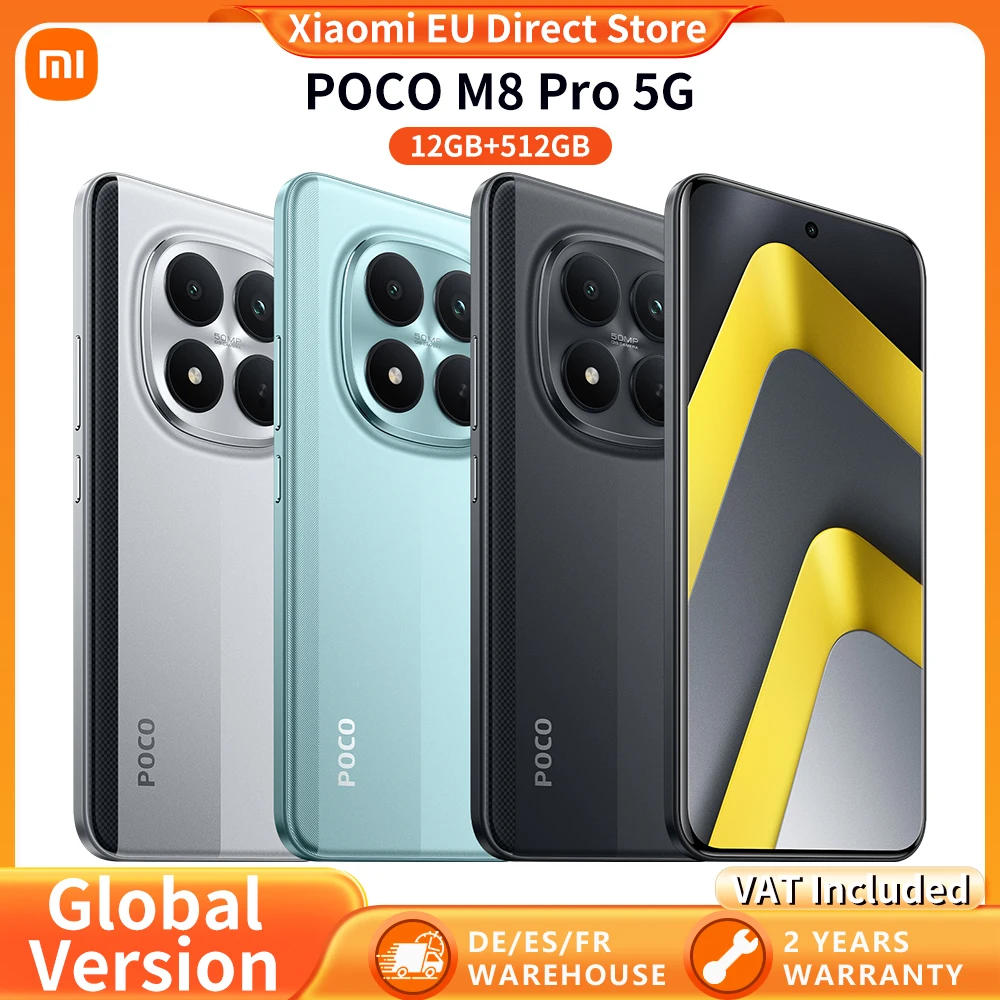 Version Globale du Smartphone POCO M8 Pro 5G, 5G, 6.83'', Snapdragon ®   Batterie 7s Gen 4 6500mAh, appareil photo principal 50MP, HyperCharge 100W, Bluetooth 5.4, NFC, IP69K, xiaom