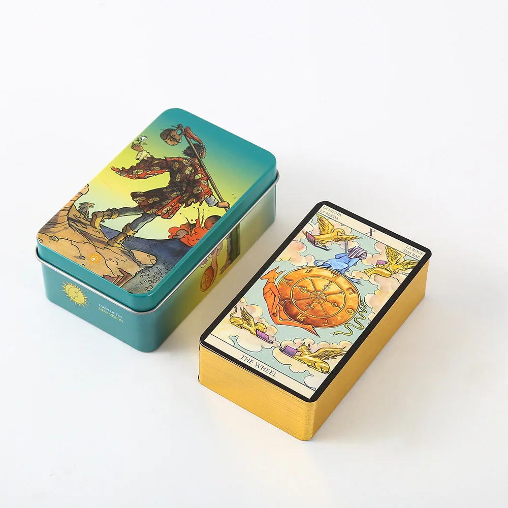 Holographic Tarot Deck gold Edge Tarot Oracle Cards 78 Cards Tin Metal Box Party Personal Entertainment Women Girls Cards Game