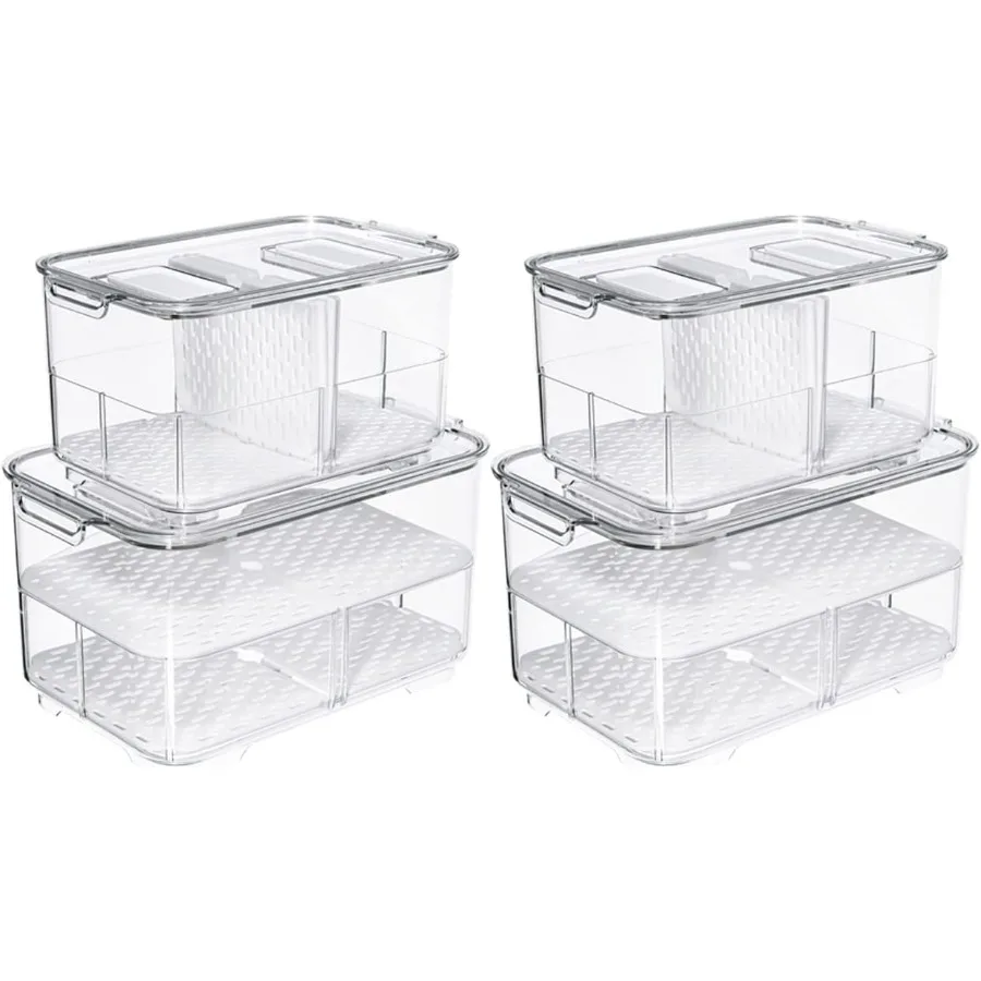 

SANNO Fridge Produce Saver Storage Vegetable Fruit Containers Food Produce Saver Container Stackable Refrigerator Organizer Bin