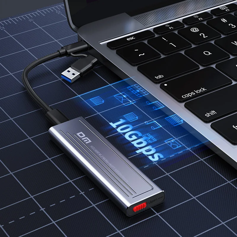 Custodia SSD doppio protocollo DM HD1600 M.2 NVMe/SATA - Custodia USB 3.2 Gen2 Type-C 10 Gbps senza attrezzi
