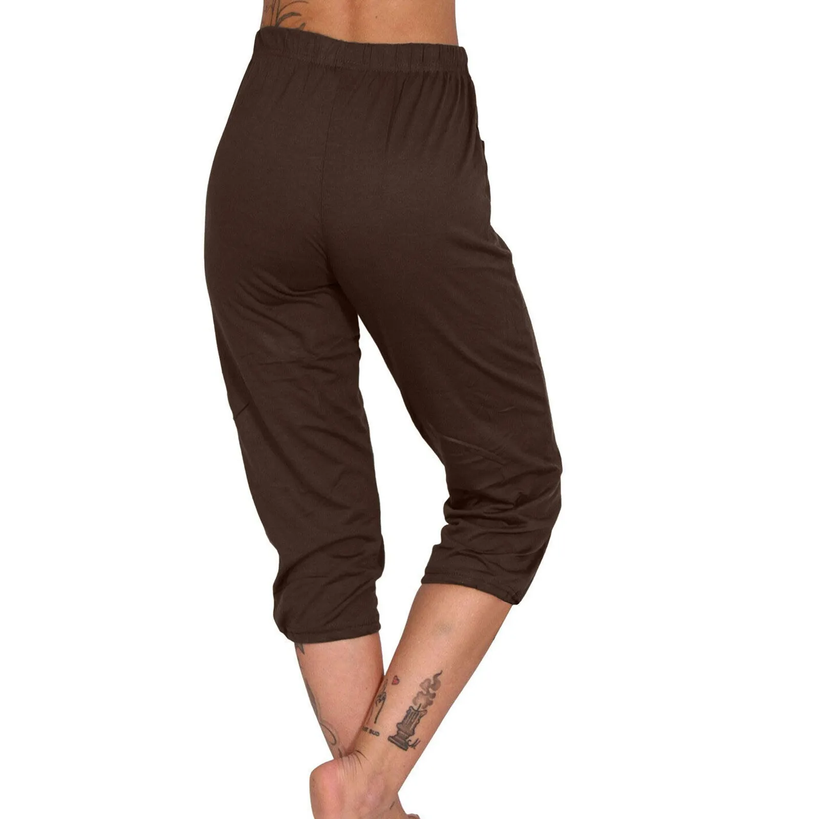 

Women'S Solid Color Stretchy Capri Leggings Low Waist Pocketed Athletic Pants Female Summer Straight Commuting Pants