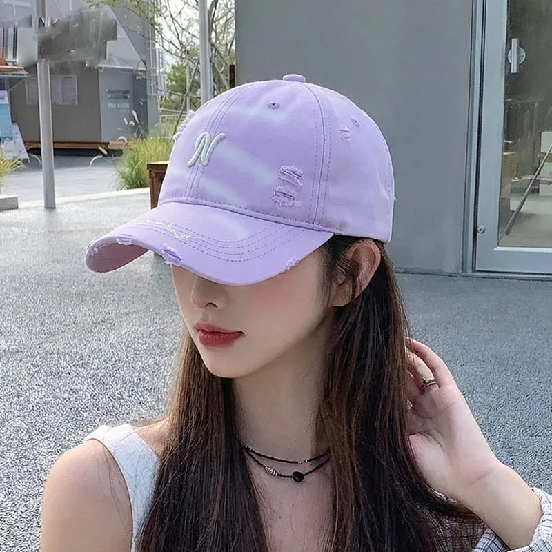 Spring Summer Outdoor Sport Hat Trendy Embroidered Letters Frayed Edges Sun Protection Hat Cycling Running Colorful Baseball Hat