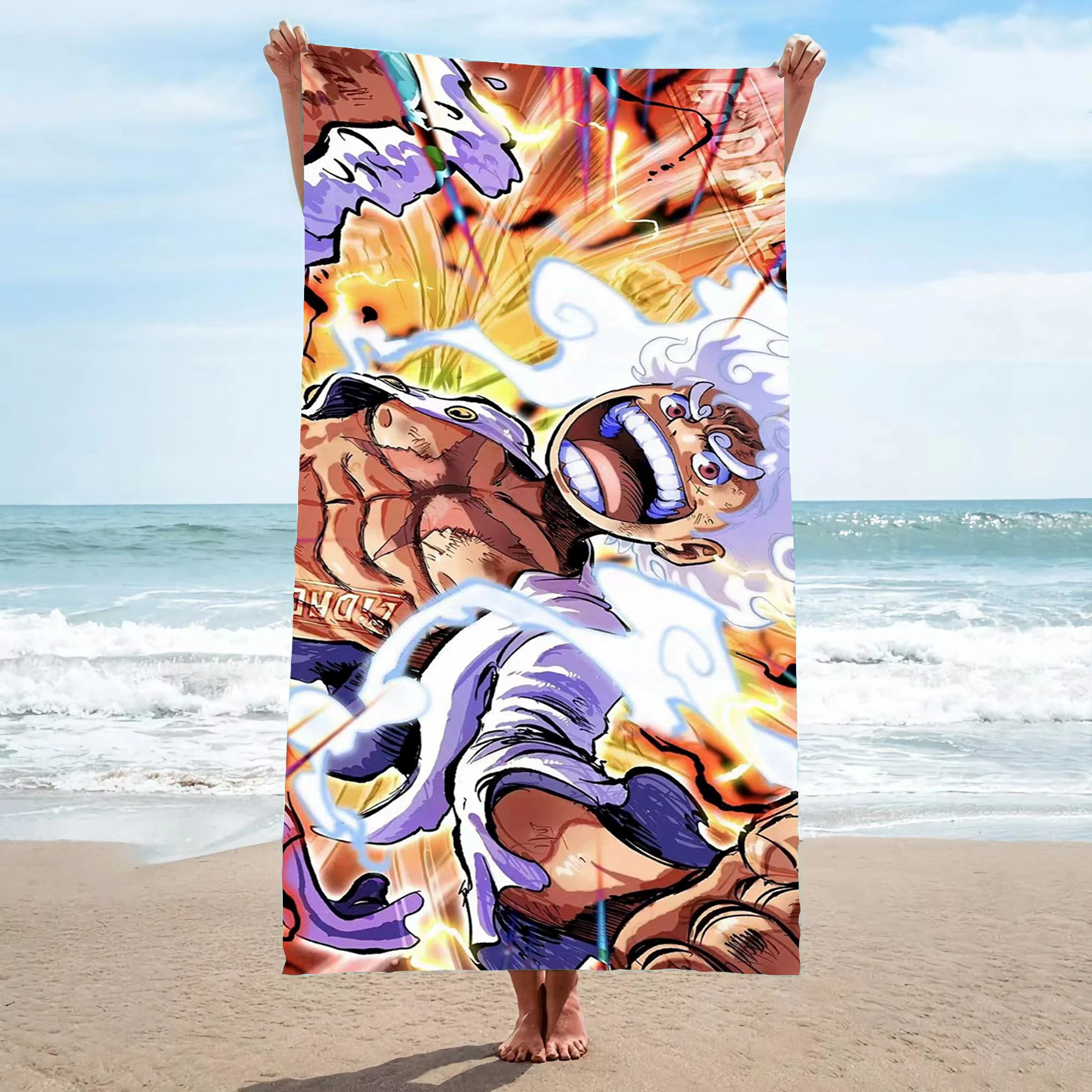 Cartoon Beach Towels Monkey D Luffy Gear 5 Quick Dry Microfiber Fashionable Exquisite Girl Cute Children Soft Skin-Friendly